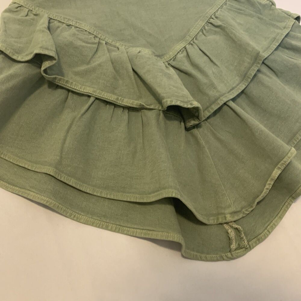 Mother The Ruffle Mini Skirt Green Loden Frost Cotton Blend - Women's 27 - Picture 4 of 12